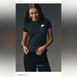 NWT Letluv Black Women's Tee with Floral Detail